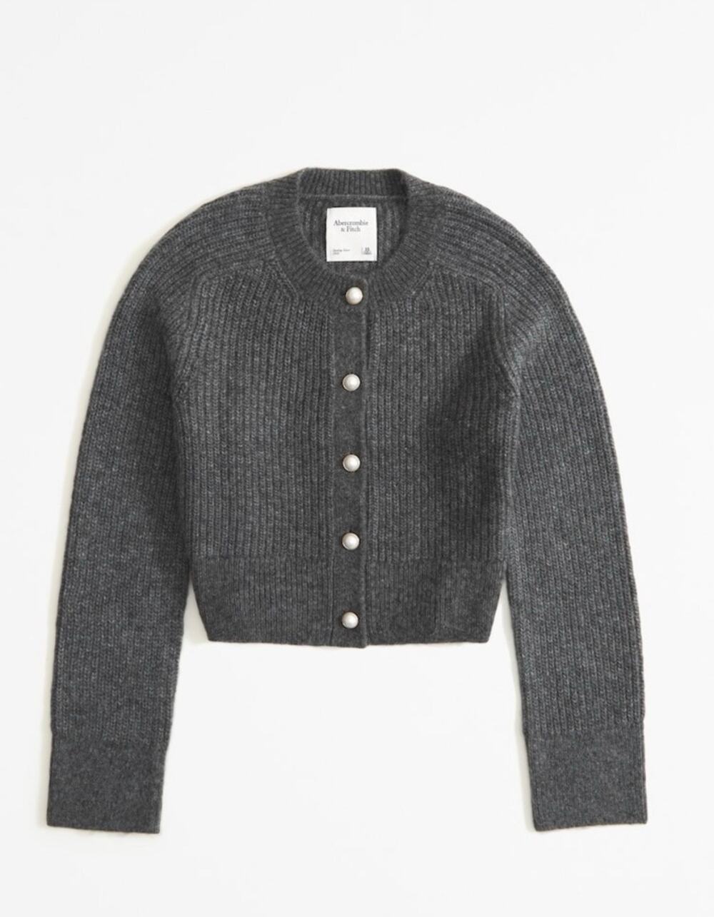 Abercrombie and Fitch Grey Pearl Cardigan Coquette Clean Girl Knit Sweater Small